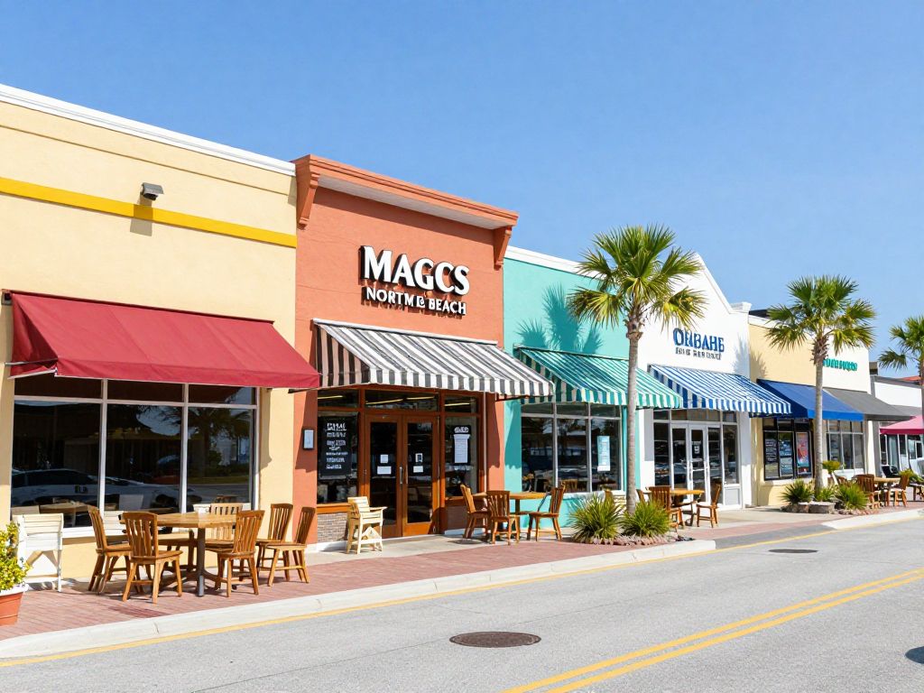 Enhanced storefronts in North Myrtle Beach after facade improvements