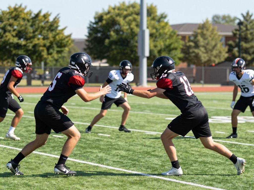 High school football players practicing on the field