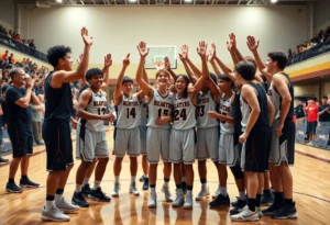 Parkersburg High School basketball team celebrating their win over Hurricane