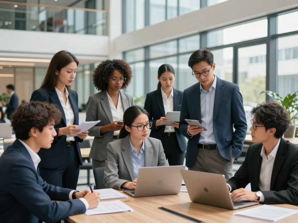 Business professionals collaborating in an office environment