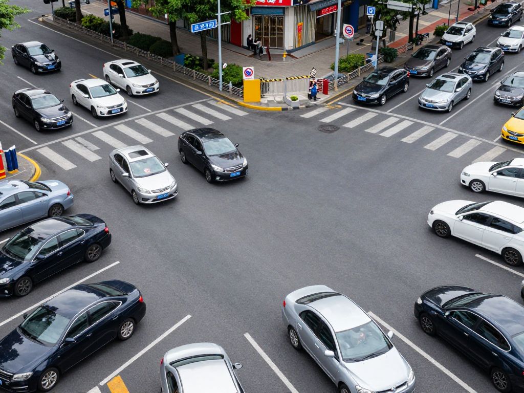 Traffic scene highlighting road rage potential