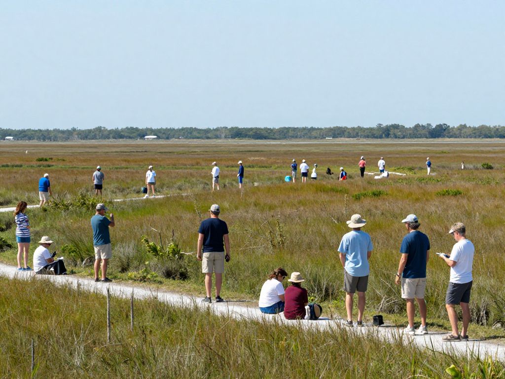 Visitors engaging in a ranger-led tour in a South Carolina salt marsh
