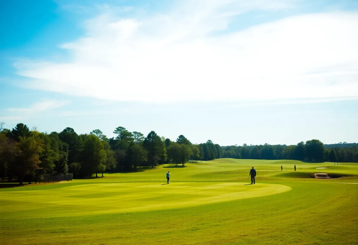 A beautiful golf course in South Carolina filled with golfers and greenery