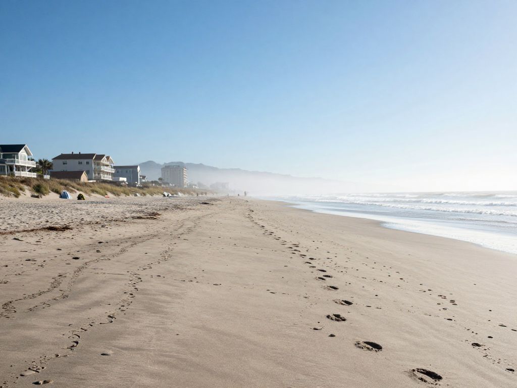 Foggy landscape at Surfside Beach and clear skies in McCullough Hills
