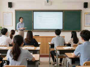 Teachers participating in professional development activities in a classroom