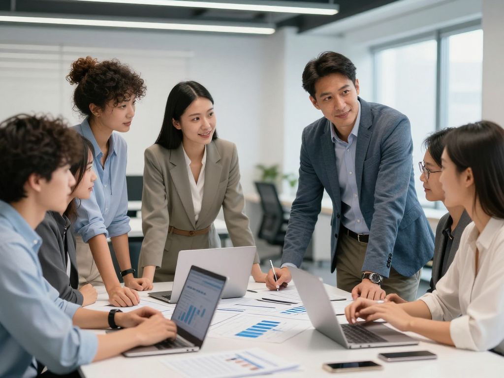 Team collaborating in a modern office setting