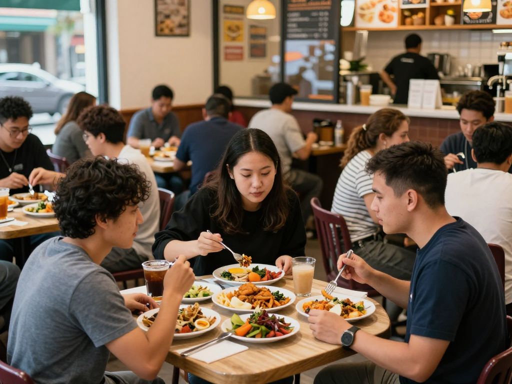 Customers enjoying food at Atlas Pizza Restaurant in a vibrant atmosphere.