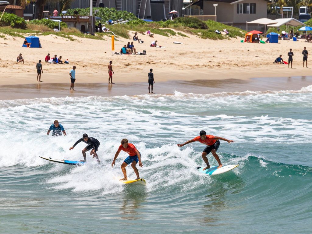 Surfers competing at the Carolina Cup Surf Festival in Surfside Beach.