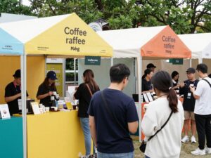 Crowd enjoying the Coastal Coffee Fest with various coffee vendors in Myrtle Beach