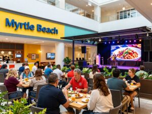 Outdoor dining area at Downtown Flavortown Myrtle Beach