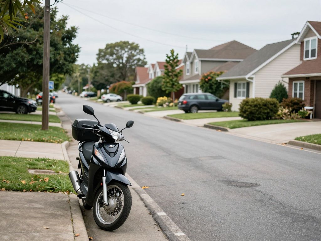 Quiet neighborhood in Forestbrook with a motorcycle parked on the street.