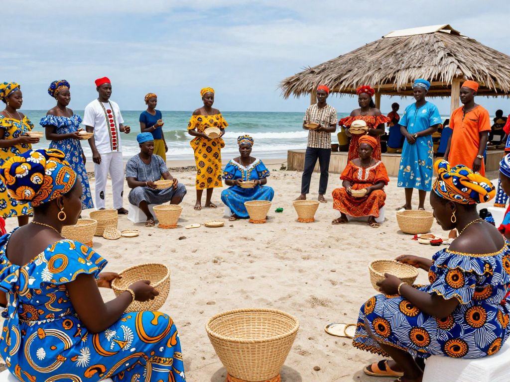 Artistic representation of Gullah Geechee traditions and community gatherings