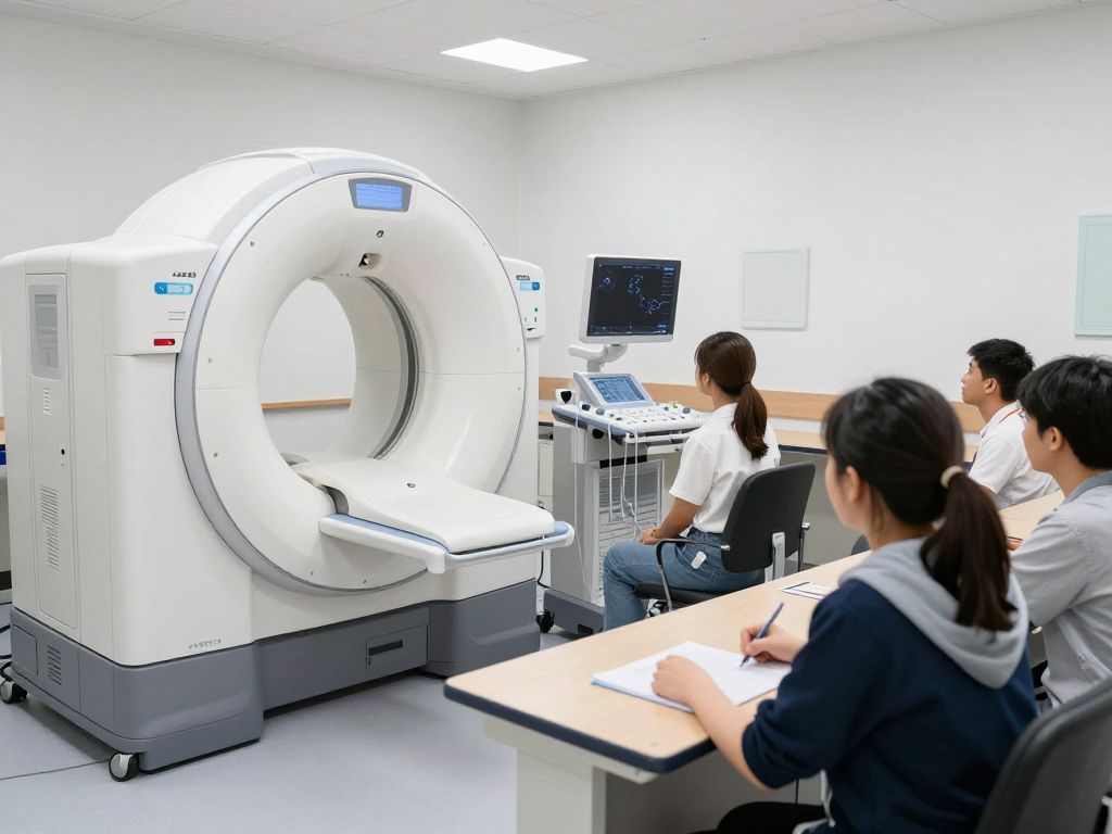 Students training in a medical imaging classroom with advanced equipment