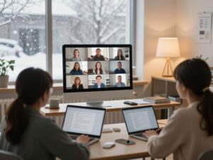 Students participating in an online class during an eLearning day