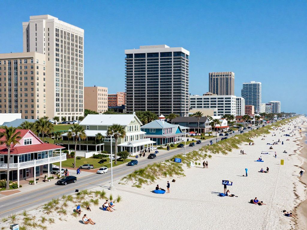 Cityscape of Myrtle Beach showcasing local businesses and advocacy.