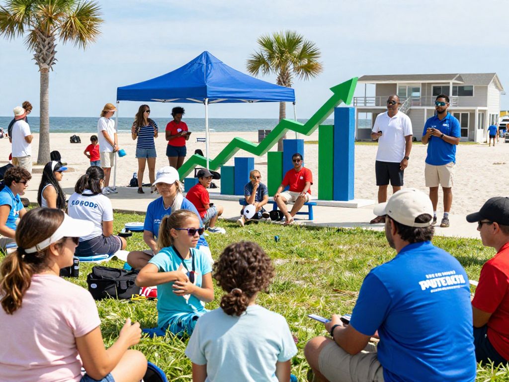 Families in Myrtle Beach enjoying community activities, symbolizing economic growth.