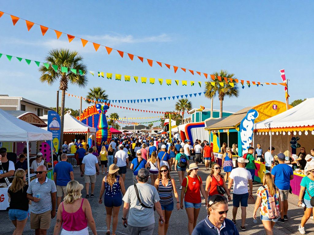 Vibrant scene from a festival in Myrtle Beach with happy participants.