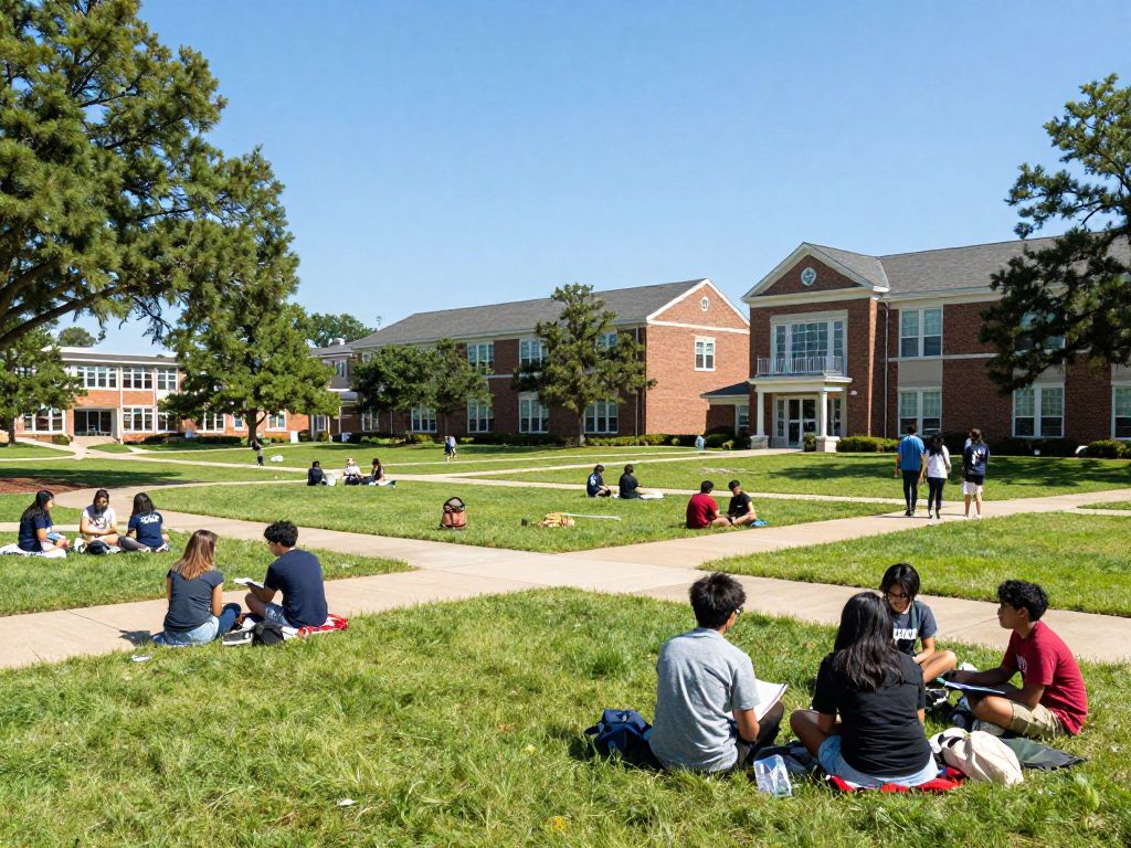 Students studying and engaging on a college campus in Myrtle Beach