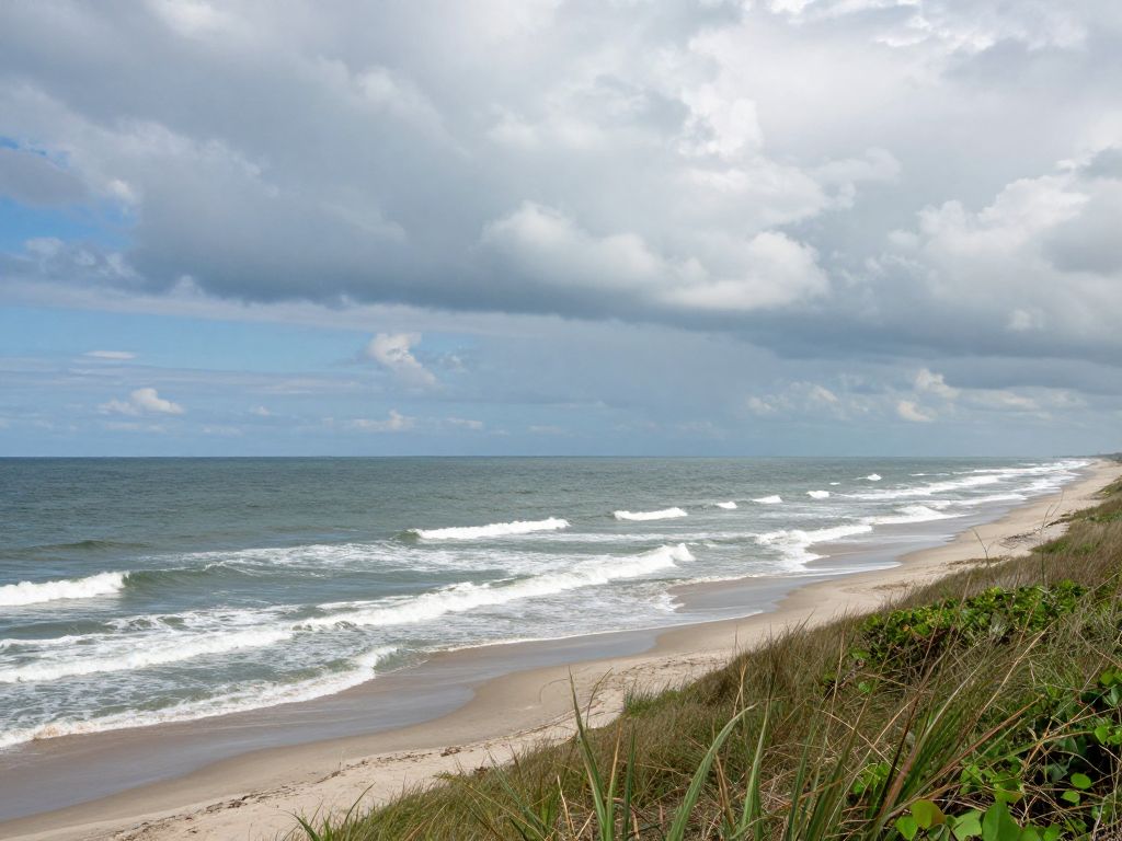 View of Myrtle Beach with overcast skies transitioning to sunny weather.