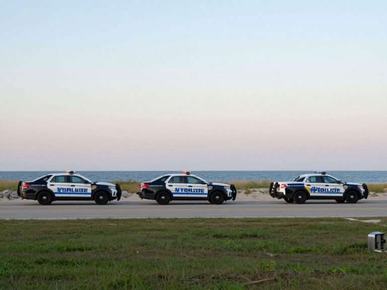 Myrtle Beach Police vehicles at a scenic beach location