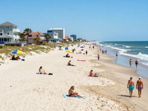 Myrtle Beach tourism scene with people at the beach