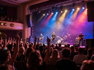 Audience enjoying a live performance by NEEDTOBREATHE at the Alabama Theatre in North Myrtle Beach.