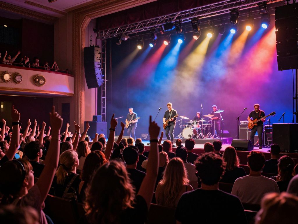 Audience enjoying a live performance by NEEDTOBREATHE at the Alabama Theatre in North Myrtle Beach.