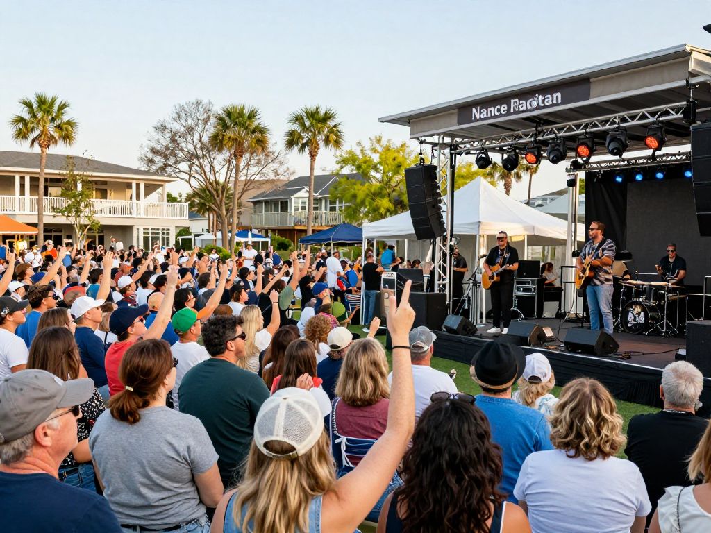 Crowd enjoying live music at Nance Plaza Myrtle Beach