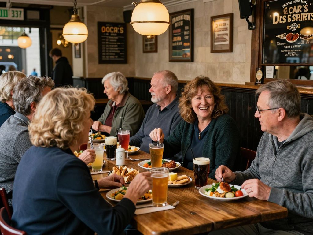 Patrons enjoying food and drinks at Oscar's Food and Spirits in North Myrtle Beach