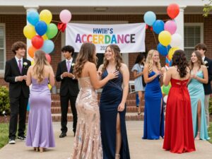 Students celebrating a prom event, symbolizing kindness and inclusion in Myrtle Beach high schools.