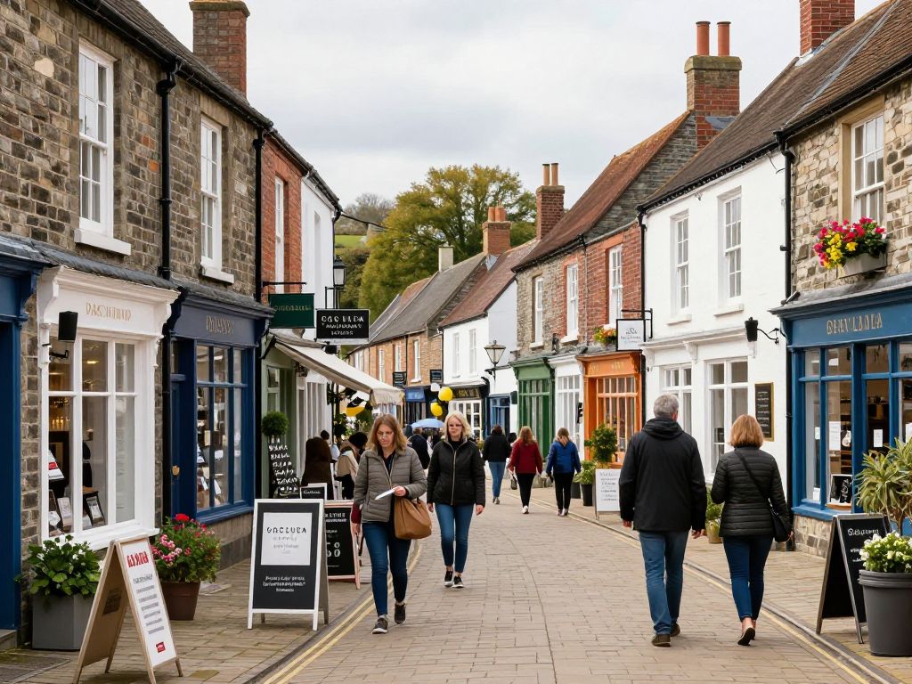 Outdoor shopping scene representing small businesses