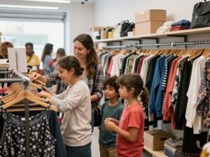 Interior of Ryzon Redeemery thrift store with community members shopping.