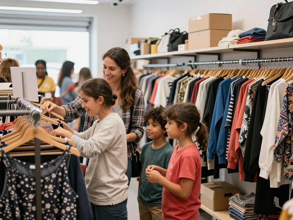 Interior of Ryzon Redeemery thrift store with community members shopping.