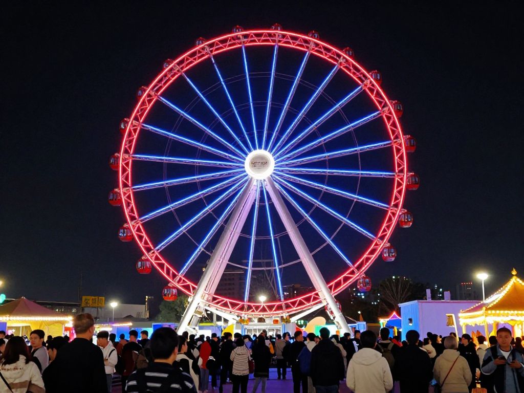 SkyWheel Myrtle Beach glowing red and blue for heart health awareness