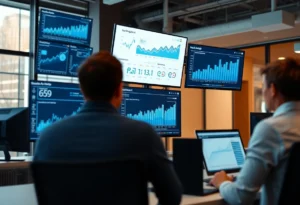 Visual representation of social media analytics data in a modern office setting