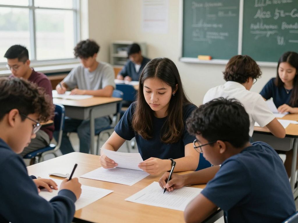 Students engaged in collaborative learning in a classroom.