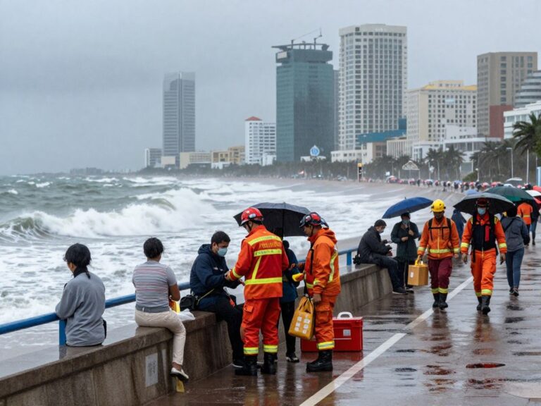 Strong storm conditions in Myrtle Beach with emergency services in action.