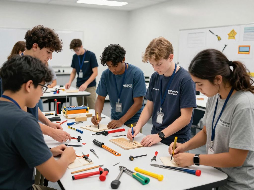 Students participating in hands-on construction training at the South Carolina Construction Academy.