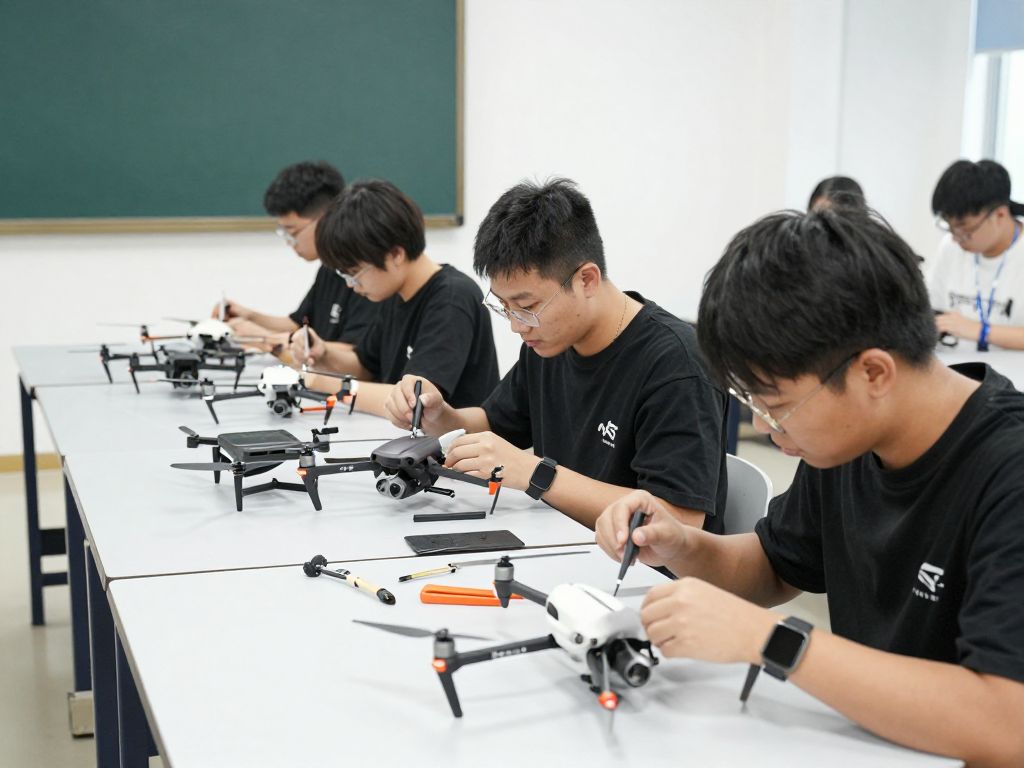 Students receiving hands-on training in drone maintenance at HGTC