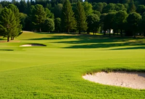 Close-up of a beautiful golf course showcasing lush greens and manicured fairways