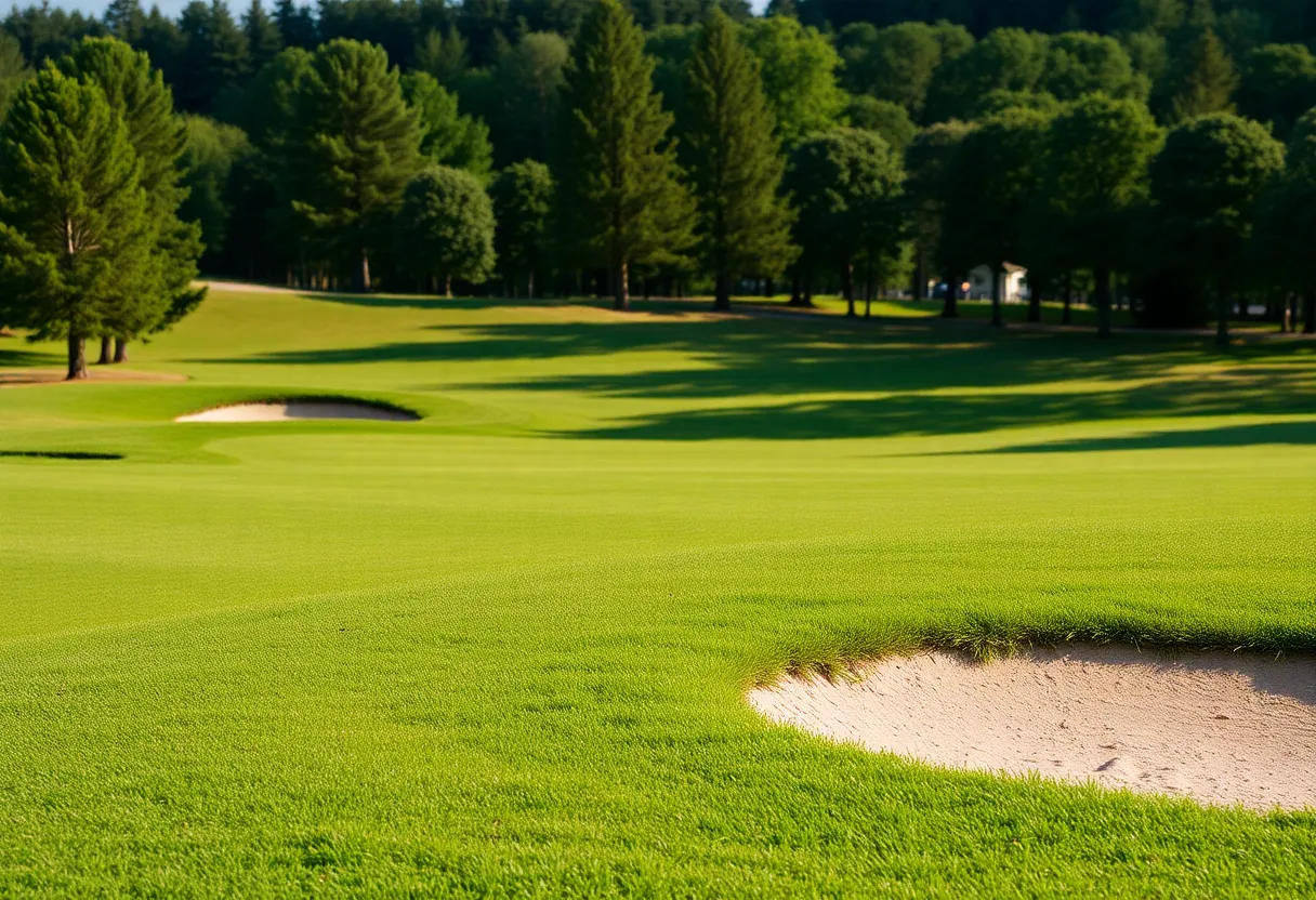 Close-up of a beautiful golf course showcasing lush greens and manicured fairways