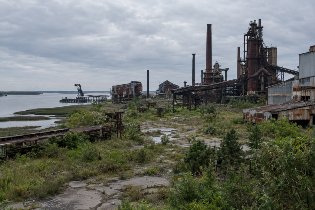 Abandoned steel mill site along the waterfront in Georgetown, South Carolina